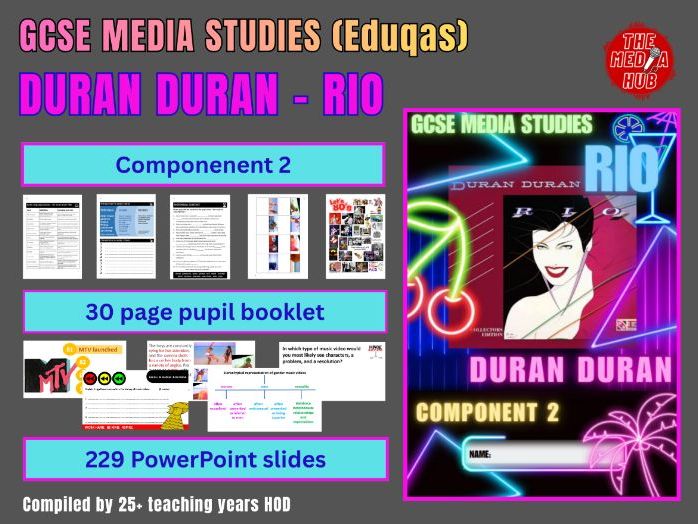 GCSE Media Studies Eduqas | Component 2 | Duran Duran Rio | Music Video | PowerPoint & Pupil Booklet