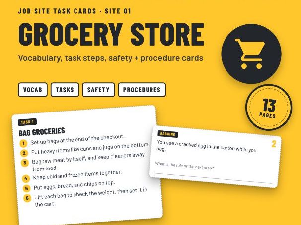 Grocery Store Job Skills Task Cards: Supermarket Work for SEND and Post-16