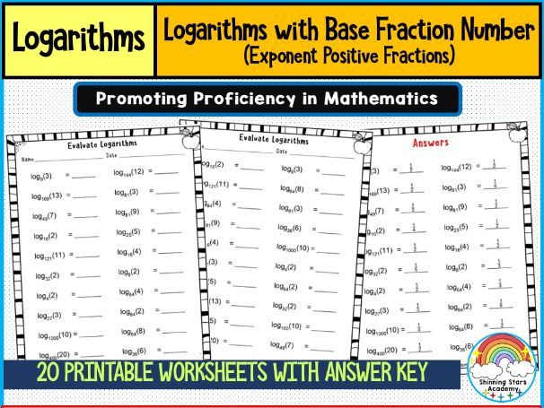 Logarithm with Base Whole Number (Exponent as Positive Fraction) Worksheets