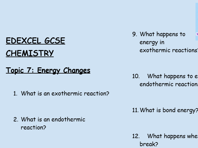 GCSE Edexcel Chemistry – Energy Changes Worksheet (30 Low-Stakes Questions + Answers)