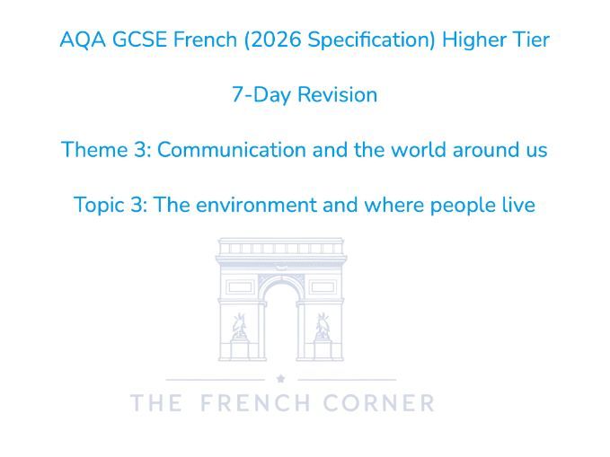 2026 AQA GCSE French Higher – 7-Day Revision Booklet 3.3: The environment and where people live