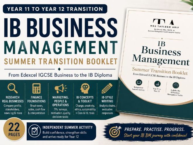 IB Business Management Summer Transition Booklet | IGCSE to IB Diploma Bridge
