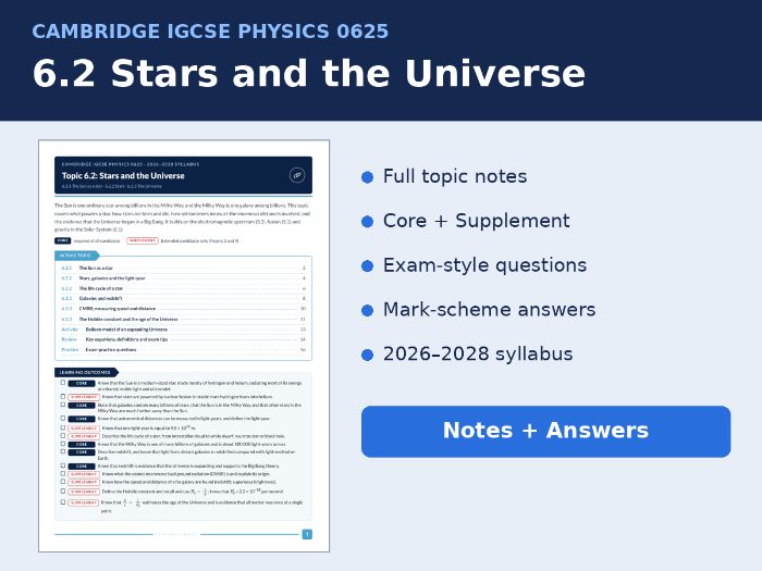 IGCSE Physics 0625 6.2 Stars and the Universe Notes