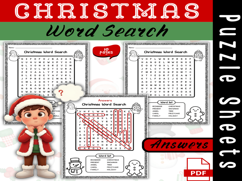 Christmas Word Search Puzzle Sheets Vocabulary ELA Winter Morning Work Decembre