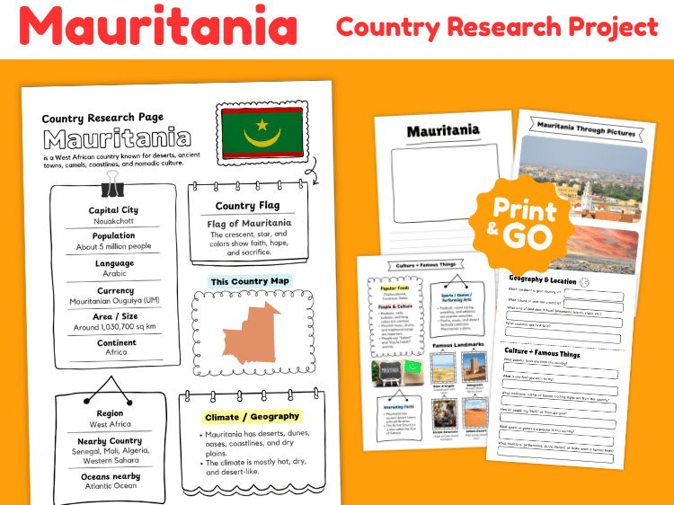 Mauritania Country Research Project | Geography & Culture Worksheets