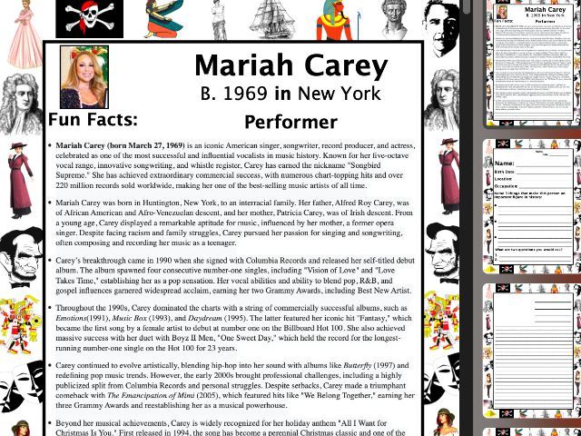 Mariah Carey PACKET & ACTIVITIES, Important Historical Figures Series