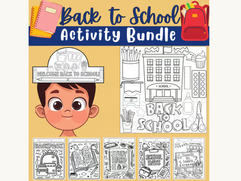 Back to School Bundle | Hats Craft, Collaborative Poster, Coloring Pages