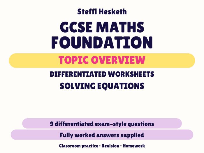 GCSE Foundation Solving Equations | Topic Overview Differentiated Worksheet