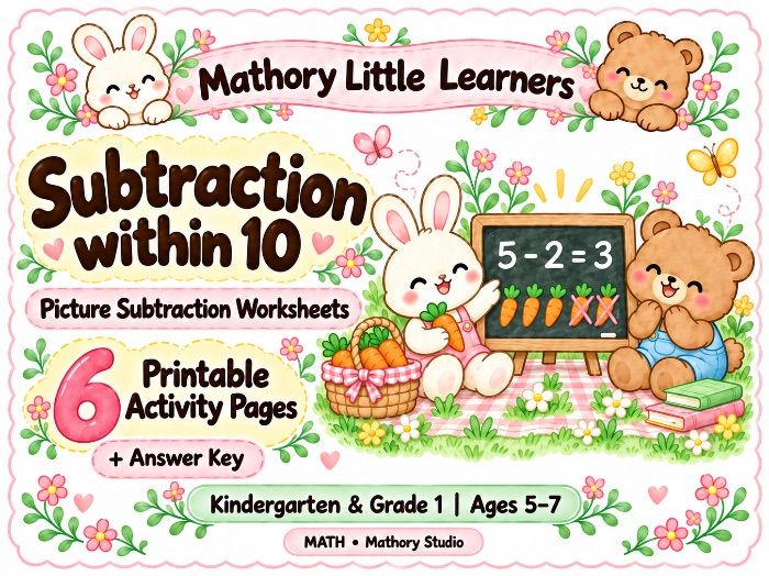 Mathory Little Learners: Subtraction Within 10 | Kindergarten Math Worksheets