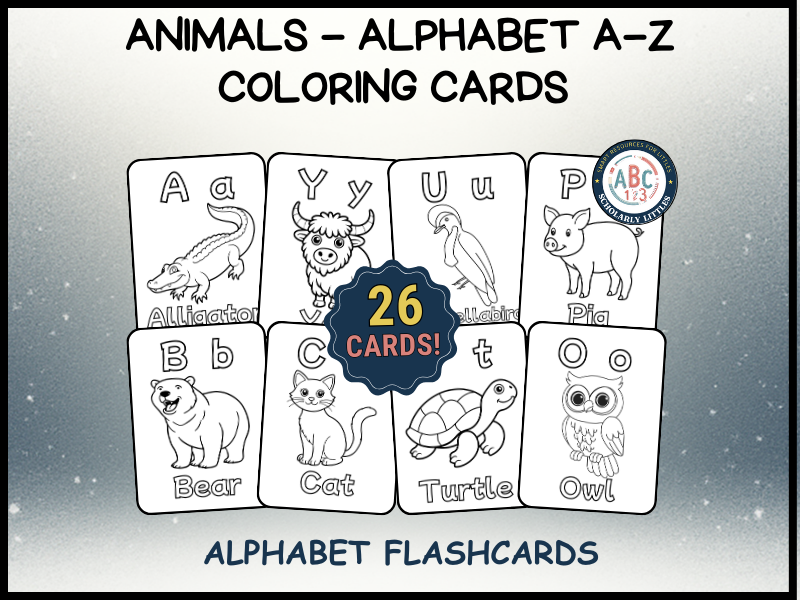 Alphabet Animals Flashcards Black&White