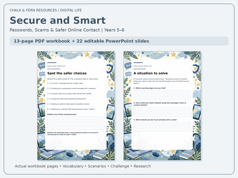 Passwords, Scams & Online Safety | Years 5–6 | Workbook & PowerPoint | Secure and Smart