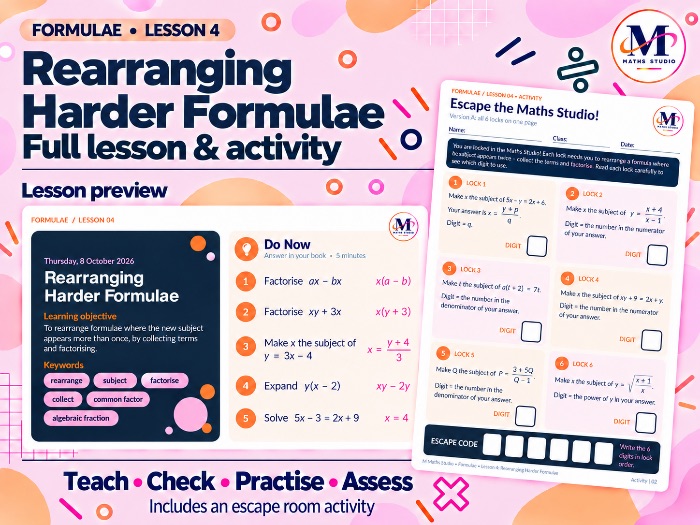 Rearranging Formula with Factorising | Lesson & Activity