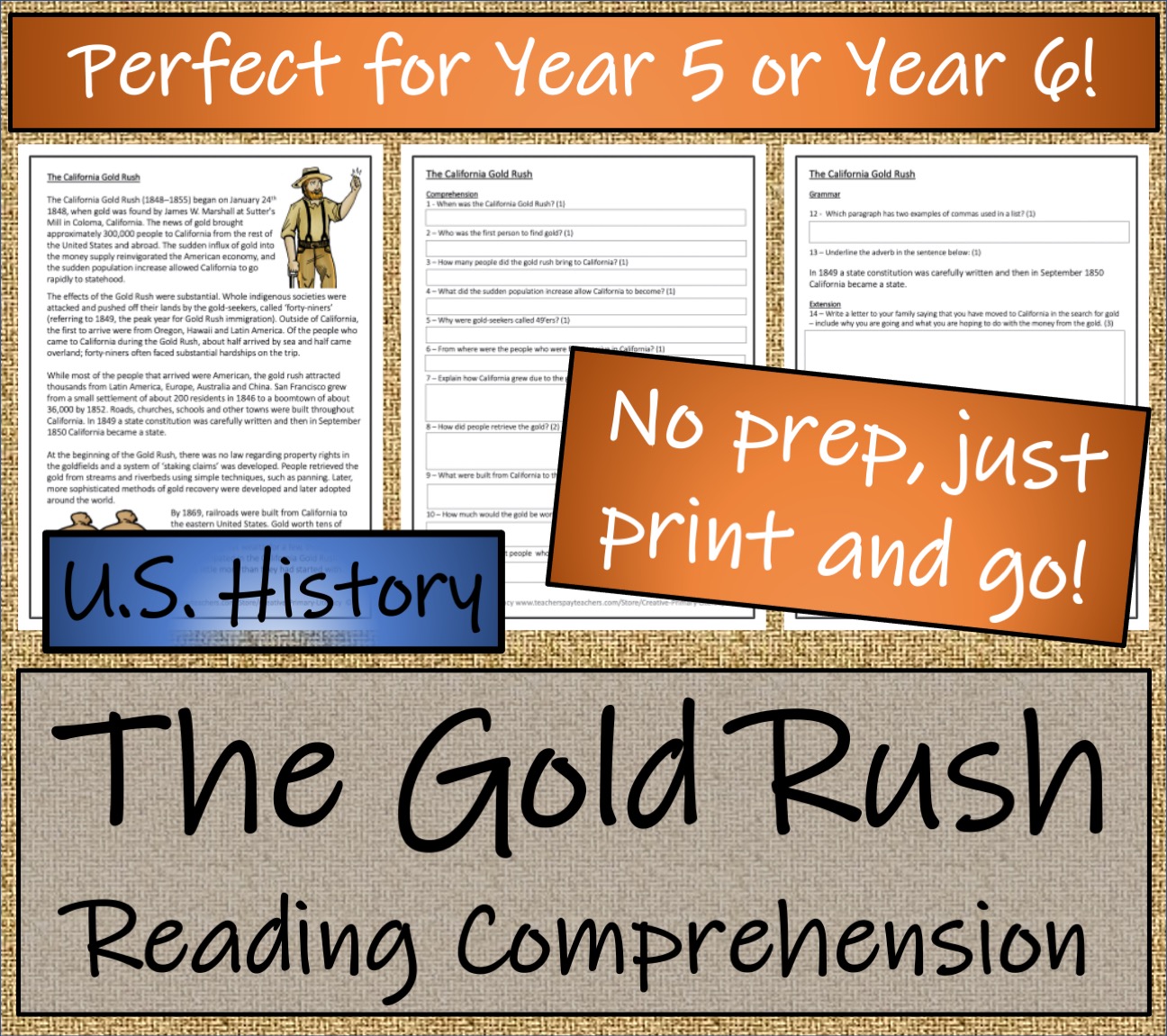 UKS2 California Gold Rush Reading Comprehension Activity | Teaching