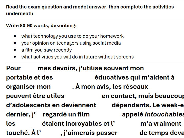 GCSE French 90-Word Answer Worksheet - Free Time