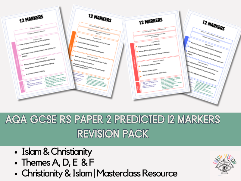 AQA GCSE RS Paper 2 Predicted 12 Markers Revision Pack | Christianity & Islam | A, D, E & F