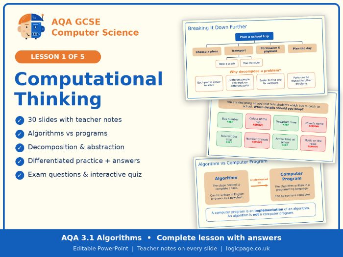 AQA GCSE Computer Science 3.1 Computational Thinking Lesson
