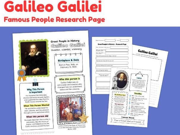 Galileo Galilei Biography Research Worksheets | Famous Scientist Study
