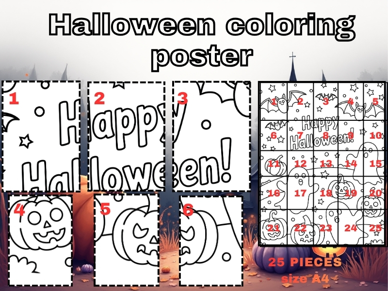 Halloween Coloring Collaborative Poster | 25 A4 Pages | Classroom Activity