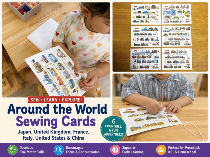 Around the World Sewing Cards | Japan, United Kingdom, France, Italy, United States & China