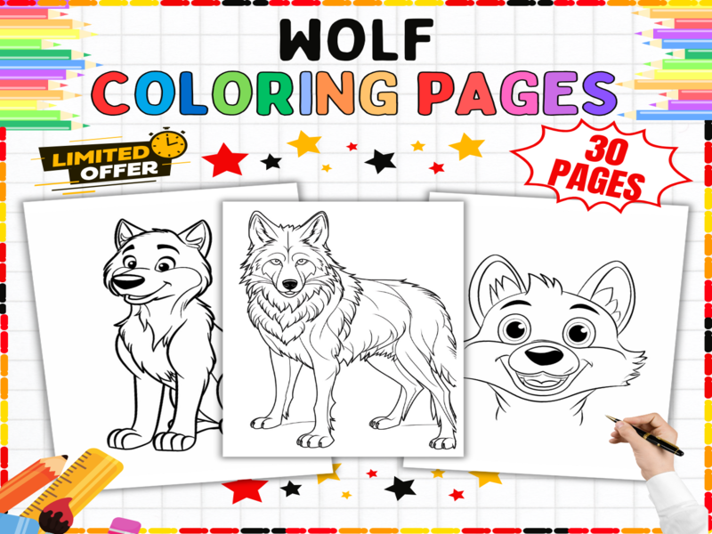 Wolf Colouring Pages | 30 Wildlife Worksheets | Animal Art Activities & Nature Themed Printables