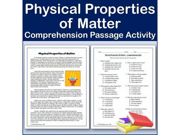 Physical Properties of Matter - Reading Comp Passage & Activity | Editable