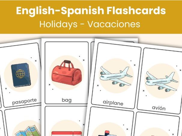 English - Spanish Flashcards – Travel & Holiday Vocabulary | 84 Bilingual Printable Cards for Kids