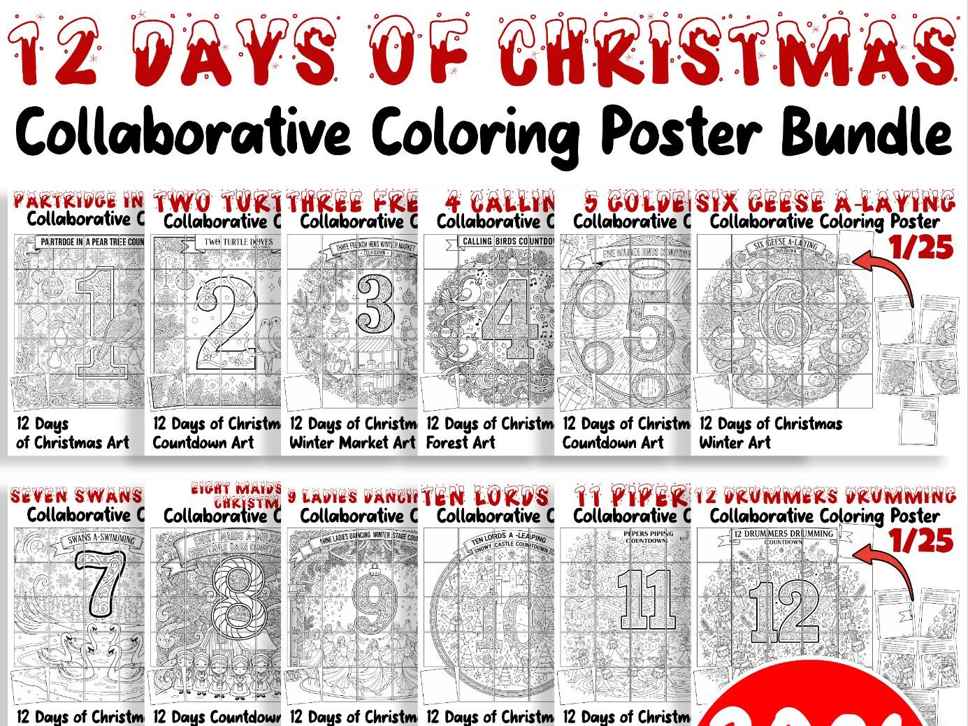 12 Days of Christmas Collaborative Poster Bundle | Countdown Winter Classroom Art