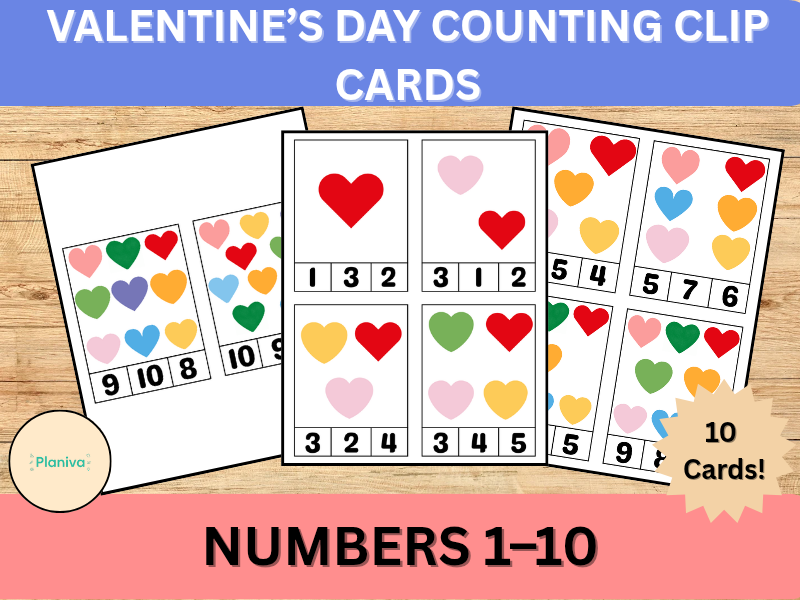 Valentine’s Day Counting Clip Cards | Numbers 1–10 | Early Math Activity