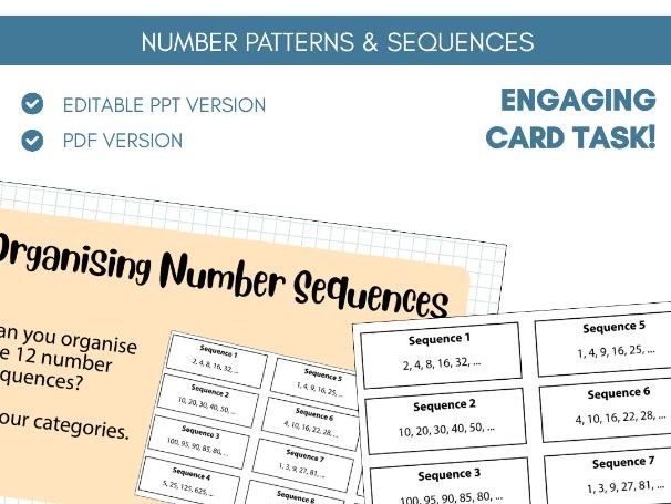Number Patterns & Number Sequences | Card Task Activity | Four Operations