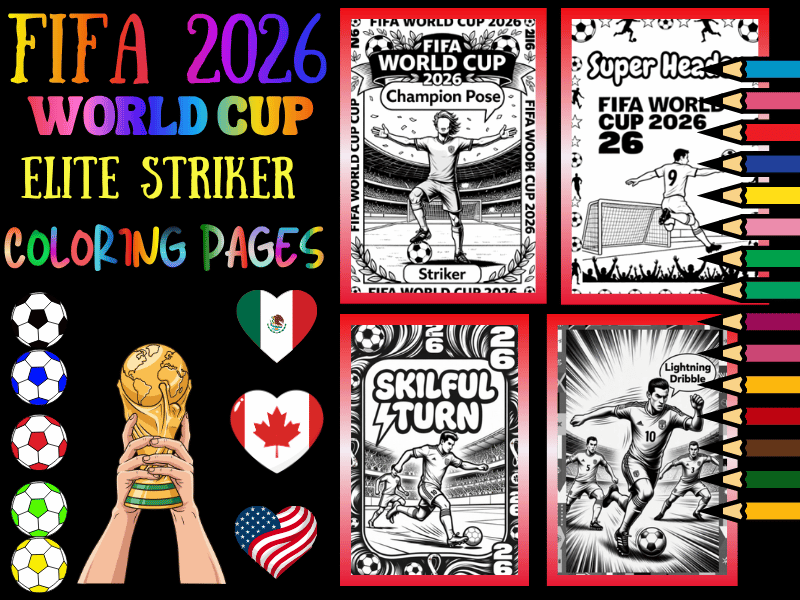 FIFA World Cup 2026 Striker Coloring Pages for Kids | NO PREP Soccer Activity