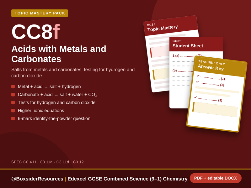 CC8f Acids with Metals and Carbonates | Edexcel GCSE Combined Science Chemistry Topic Mastery Pack