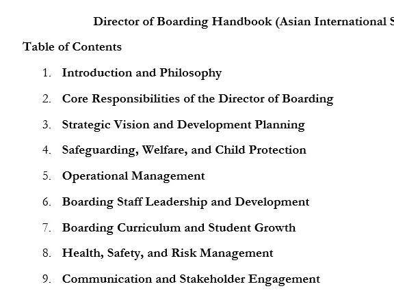 Director of Boarding Handbook (Asian International School Context)