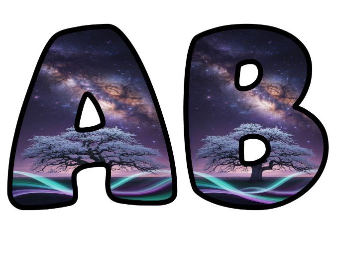 Tree Milky Way Northern Lights Alphabet Lettering Set | Classroom Display | Upper & Lowercase, 0-9