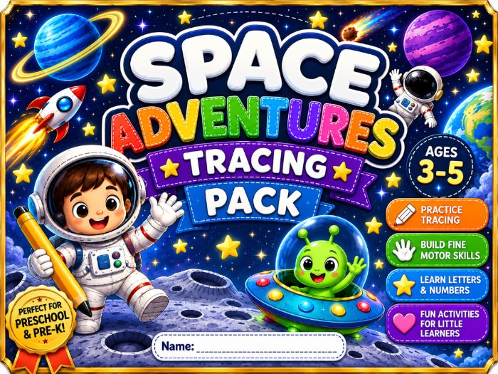 Space Tracing Worksheets for Preschool & Pre-K | Fine Motor, Letters, Numbers & Shapes