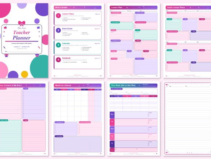 The Fun Teacher Planner: Printable A4 Lesson Plans, Brain Dump, Calendar and Notebook