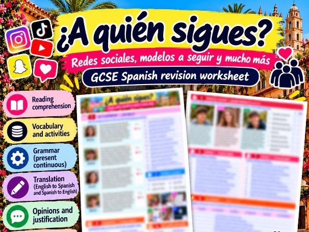 GCSE Spanish Social Media & Role Models Revision Worksheet | ¿A quién sigues? | Grammar & Translatio