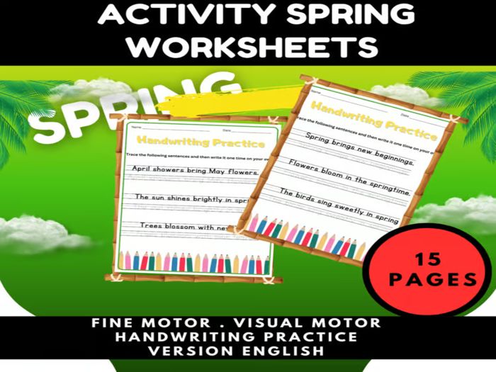 Activity Spring Worksheets:Sentence Handwriting Practice | Tracing and Writing in English