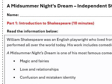 A Midsummer Night's Dream worksheet