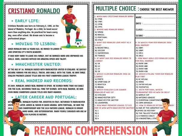 Cristiano Ronaldo Reading Comprehension Passage with 12Multiple Choice Questions