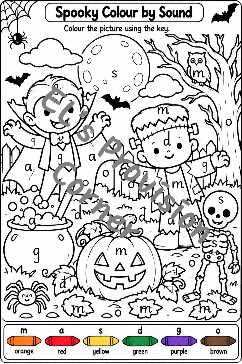 Spooky Phonics colour by sound- halloween- Phase 2- provision ...