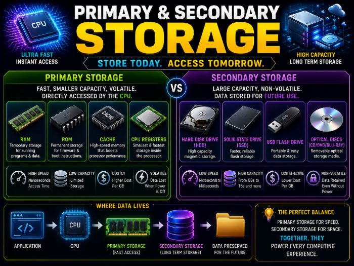 primary and secondary storage |  CS PPT +Worksheets +Activity + Mcq Quiz + Answers_Marking Scheme