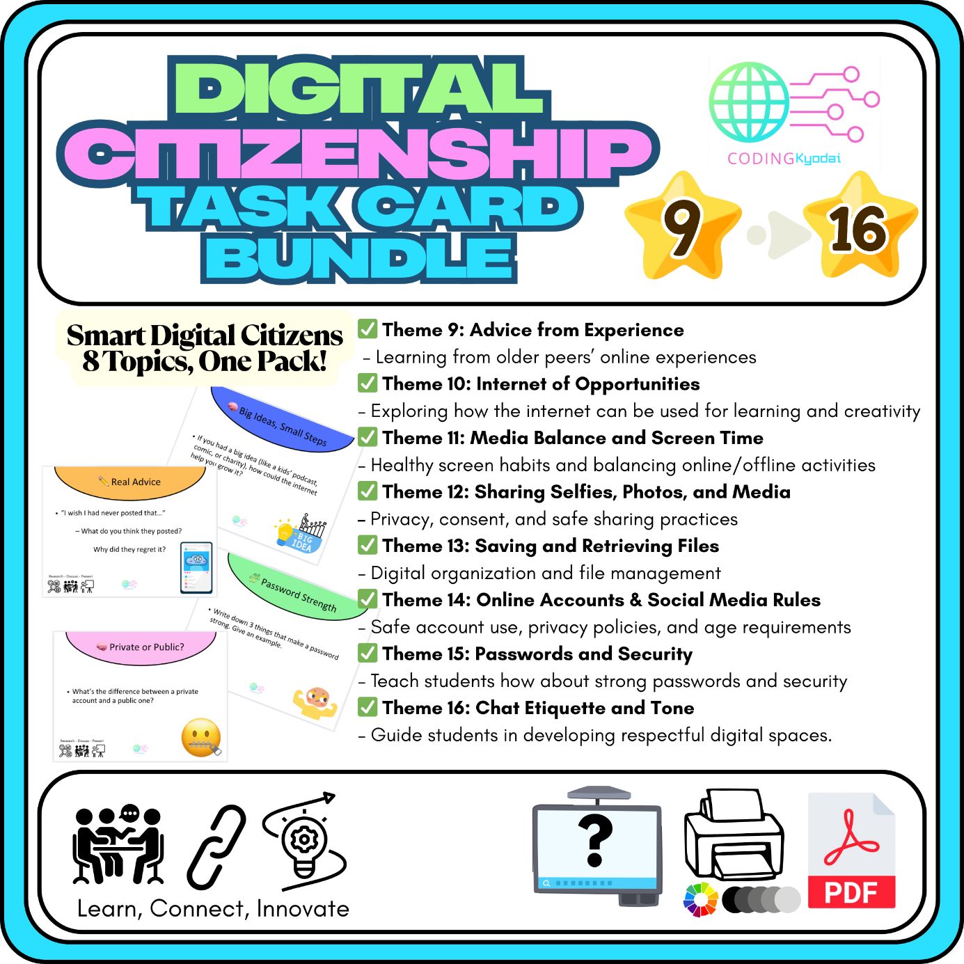 Digital Literacy Task Cards – Themes 9–16 Bundle