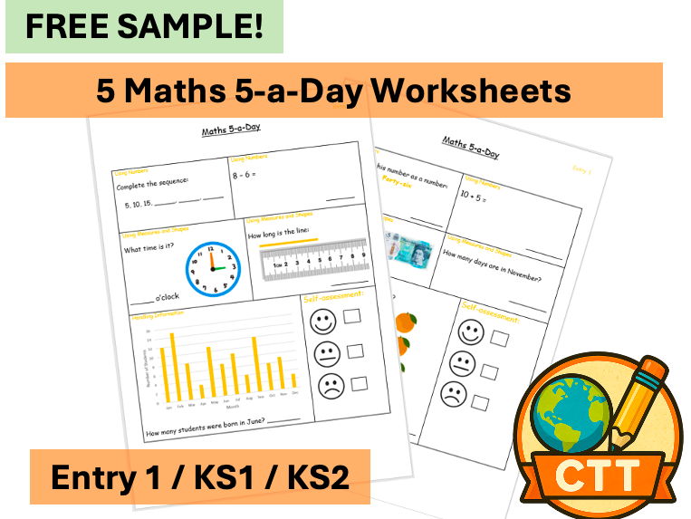FREE Maths 5-a-Day: Entry 1 / KS1 / KS2 - Retrieval Practice (5 daily worksheets)