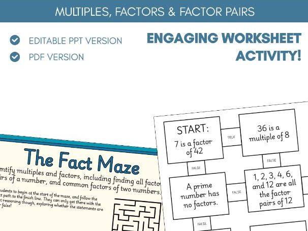 Multiples, Factors & Factor Pairs | Worksheet Activity | Four Operations