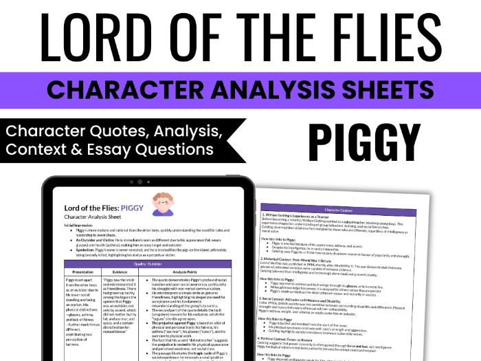 Lord of the Flies Piggy Character Analysis Sheet