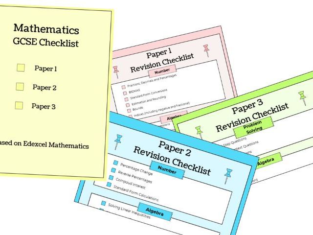 Edexcel GCSE Maths Revision Checklist - Papers 1, 2 & 3