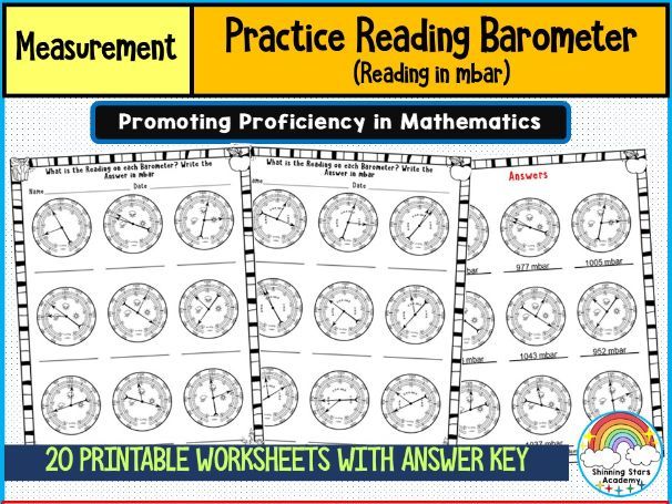Reading a Barometer (mbr) Worksheets | Atmospheric Pressure Measurement Practice