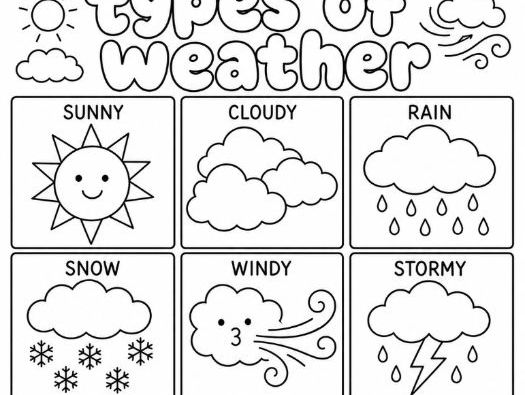 Types of Weather Colouring Sheet Cards