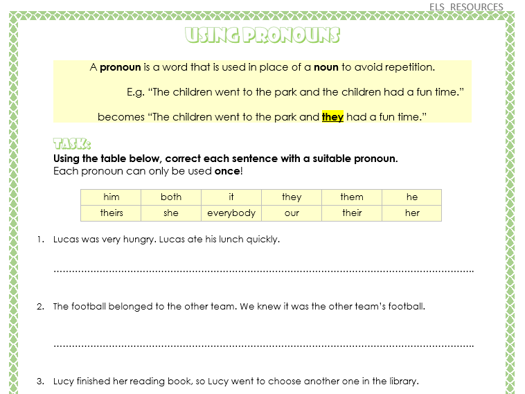 Super SPAG - English - Using Pronouns - Activity Worksheets