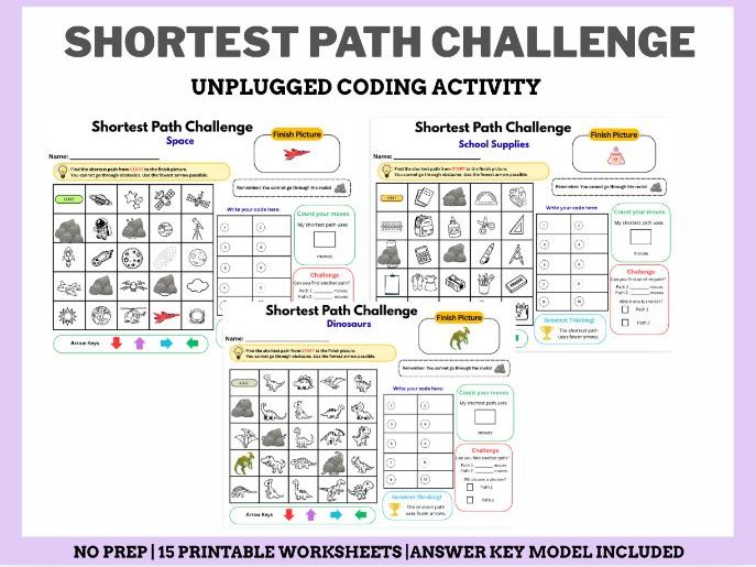 Shortest Path Challenge Worksheets |  15 Printable Tasks